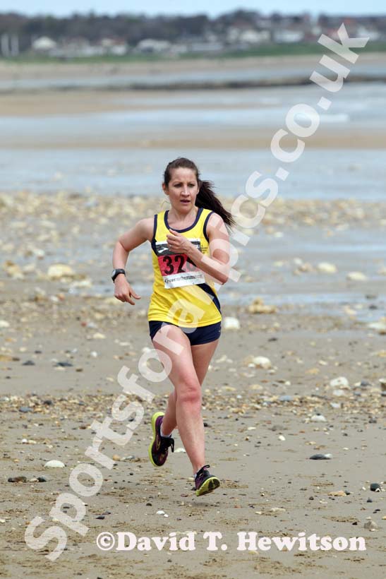 Claire Simpson (Jarrow) finishing 3rd in the Pier to Pier Race, South Shields to Roker, Sunderland.